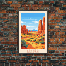 Carregar imagem no visualizador da galeria, Arches National Park, Framed Wall Art Canvas Print, Travel Poster, Travel Art, Roadtrip Decor, Cool Wall Art, Retro State Park Art
