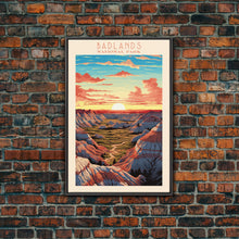 Carregar imagem no visualizador da galeria, Badlands National Park, Framed Wall Art Canvas Print, Travel Poster, South Dakota Travel Art, Roadtrip Decor, Cool Art, Retro State Park Art
