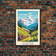 Carregar imagem no visualizador da galeria, Glacier National Park Montana Travel Art, National Park Print, Minimalist Travel Art, Midcentury Modern Style Landscape Painting

