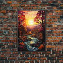 Carregar imagem no visualizador da galeria, Beautiful Fall Decor, Framed Canvas Print, Mosaic / Stained Glass Style Painting, Gliclee Print, Autumn Decor, Thanksgiving Decorations
