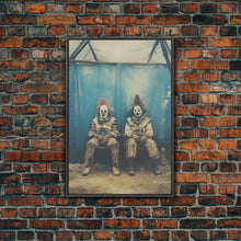 Load image into Gallery viewer, Clown Art, Clown Print, Canvas Print, Wall Hanging, Portrait Art, Halloween Wall Decor, Spooky Room Decor, Moody Wall Art, Horror Decor
