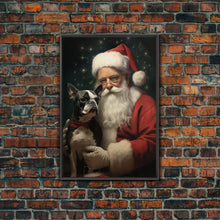 Carregar imagem no visualizador da galeria, Santa Claus And His Boston Terrier, Christmas Wall Art, Dog Gift, Christmas Dog, Winter Wall Art, Santa Decor, Santa Art Print, Cute Dog
