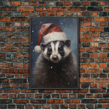 Carregar imagem no visualizador da galeria, Cute Christmas Badger In A Santa Hat, Framed Canvas Print, Christmas Art, Christmas Decor, Christmas Art Print, Christmas Wall Art
