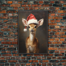 Cargar imagen en el visor de la galería, Cute Deer Wearing A Santa Hat, Christmas Decor, Woodland Animals, Christmas Wall Art, Winter Decor, Holiday Decor, Seasonal Decor
