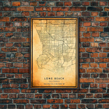 Load image into Gallery viewer, Long Beach map print poster or framed canvas | California map print poster canvas | Long Beach city map print poster canvas, distressed map
