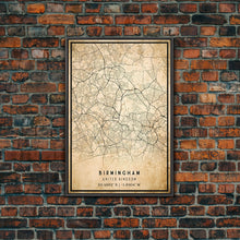Cargar imagen en el visor de la galería, Birmingham UK map print poster or framed canvas, England map print poster canvas, UK city map print poster canvas, Vintage Travel Art

