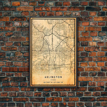 Carregar imagem no visualizador da galeria, Arlington Texas map print poster or framed canvas, Arlington map print poster canvas, Texas city map print poster canvas, Vintage Travel Art
