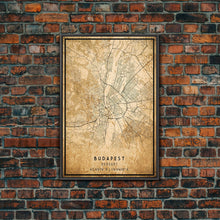 Carregar imagem no visualizador da galeria, Budapest Hungary map print poster or framed canvas, Budapest map print poster canvas, Budapest map print poster canvas, Vintage Travel Art
