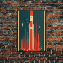 Carregar imagem no visualizador da galeria, Art Deco Space Travel Poster Art, Framed Canvas Print, Ready To Hang Framed Wall Art, Living Room Wall Hanging
