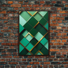 Load image into Gallery viewer, Emerald Green Geometric Abstract Art, Framed Canvas Print, Ready To Hang Framed Wall Art, Living Room Wall Hanging
