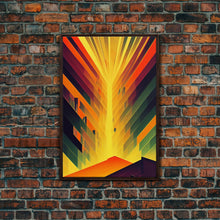 Load image into Gallery viewer, Unique art deco style abstract art, reflections of a sunset through stained glass, framed canvas print
