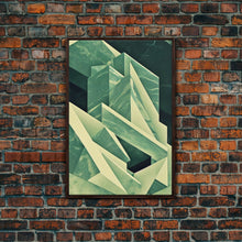Load image into Gallery viewer, Cubism abstract geometric painting print, green marble shapes, framed canvas print
