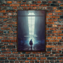 Load image into Gallery viewer, Cyberpunk Android In An Abandoned City, Dystopian Post Apocalyptic Art, Framed Canvas Print, Ready To Hang Framed Wall Art, Living Room
