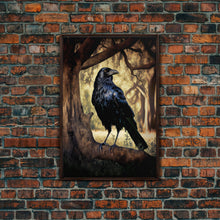 Load image into Gallery viewer, Portrait of a raven, cool crow art, framed canvas print
