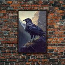 Load image into Gallery viewer, The raven, cool mountain crow art, raven in a forest portrait, fine art poster print
