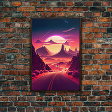 Load image into Gallery viewer, Apache Trail Scenic Drive, Framed Canvas Print, Roads of Arizona, retro style art
