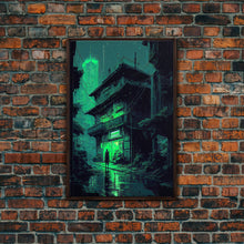Load image into Gallery viewer, Cyberpunk Dystopian Emerald Green Town City Background Fine Art Print, Wall Decor, Wall Poster, Wall Art Print
