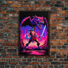 Carregar imagem no visualizador da galeria, Tabletop RPG art, vaporwave neon aesthetic, Barbarian art, framed canvas print
