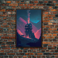 Cargar imagen en el visor de la galería, Fire-Watch, Watch Tower art, vaporwave aesthetic wall art, framed canvas print
