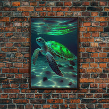 Load image into Gallery viewer, Cute Sea Turtles swimming in the ocean, sea turtle wall decor, framed canvas print
