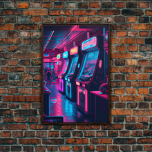Cargar imagen en el visor de la galería, Game Room Decor, Framed Canvas Print, Synthwave Arcade, Boys Room, Gamer Gift, Gaming Wall Art, Video Game Posters, Teen Room
