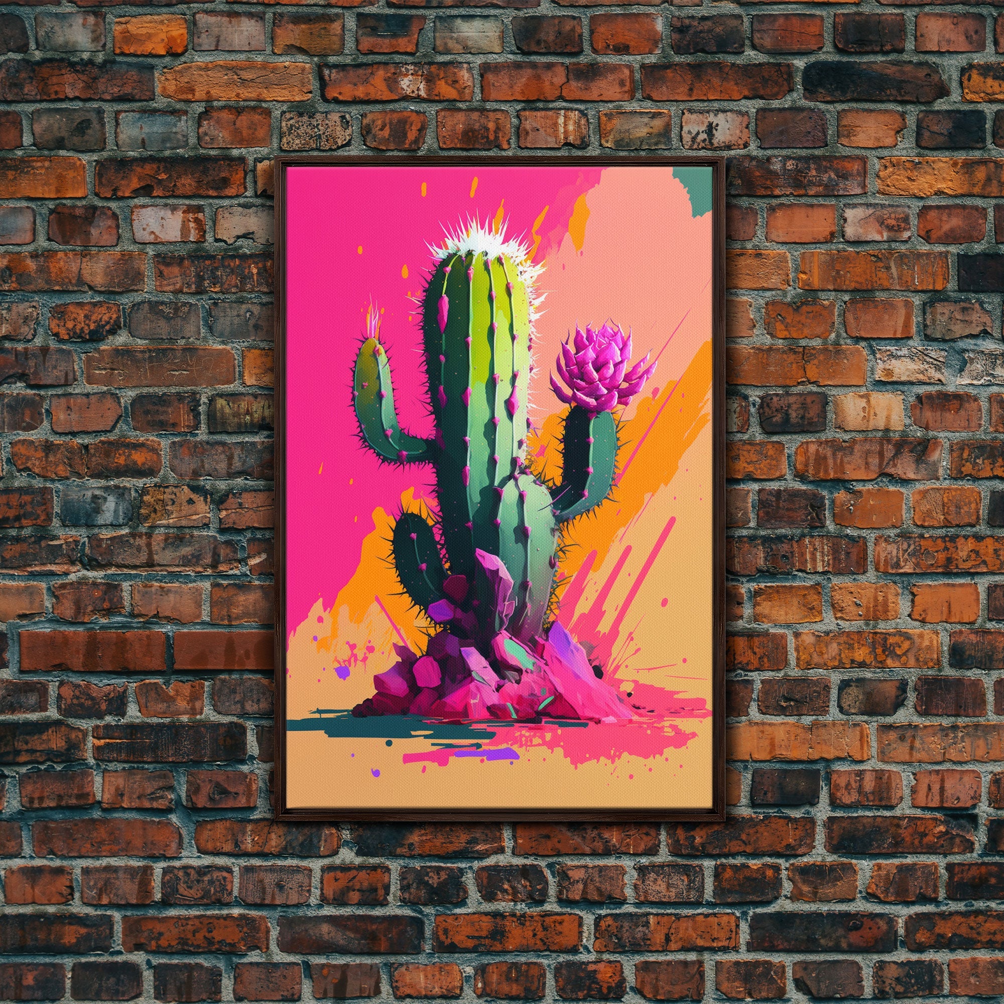 cactus and succulent painting Pop Art Mexico Cactus Art, Synthwave Pink Art, Framed Canvas Print, So