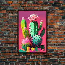 Carregar imagem no visualizador da galeria, Cactus Art, Pop Art Style, Framed Canvas Print, Pueblo Style Midwest Decor, Western Art, Primitive Style Wall Art
