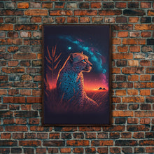 Load image into Gallery viewer, Cheetah Art Print, Framed Canvas Print, Leopard Art, Leopard Print, Retro Synthwave Art, Cheetah Wall Art, Cheetah Painting
