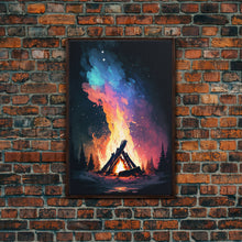 Carregar imagem no visualizador da galeria, Campfire Print, Framed Canvas Art, Original Artwork, Hiking, Up North, Lake Life, Cabin Decor

