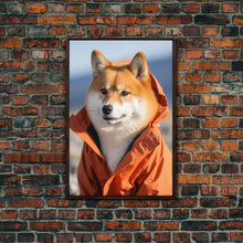 Load image into Gallery viewer, Shiba Inu Wall Print, Dog Wall Art, Animal Art, Orange Jacket, Funny Wall Art, Framed Wall Art, Framed Canvas, Wall Print, Wall Canvas
