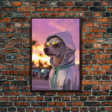 Cargar imagen en el visor de la galería, Chihuahua Wall Print, Dog Wall Art, Dog Sunglasses, Dog In Pink Hoodie, Funny Art, Framed Wall Art, Framed Canvas, Wall Print, Wall Canvas
