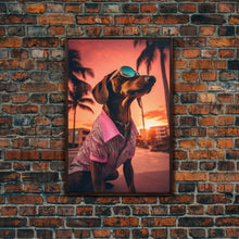 Load image into Gallery viewer, Dachshund Wall Print, Dog Portrait, Dog Sunglasses, Dog In Pink Suit, Dog Art Print, Framed Wall Art, Framed Canvas, Wall Print, Wall Canvas
