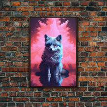 Carregar imagem no visualizador da galeria, Black Fox Wall Print, Animal Art Print, Animal Portrait, Pink Art, Wildlife Art, Framed Wall Art, Framed Canvas, Wall Print, Wall Canvas
