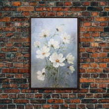 Load image into Gallery viewer, Cosmos Art Print - Framed Canvas Art - Oil Painting Poster Print  - White Flowers Still Life - Small Flower Bouquet Oil Painting Wall Art
