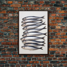 Load image into Gallery viewer, Sardines Art Print - Framed Canvas Art - Oil Painting Still Life Print - French Kitchen Art - Restaurant Art - Sardine Still Life - Fish Art
