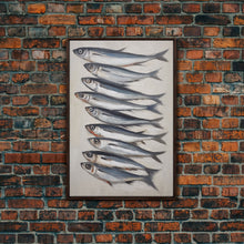 Cargar imagen en el visor de la galería, Minimalist Sardines Art Print - Framed Canvas Art - Oil Painting Still Life Print - French Kitchen Art - Restaurant Art - Boho Farmhouse Art

