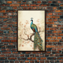 Load image into Gallery viewer, peacock wall art | peacock art print | boho wall art | peacock poster | mid century modern art | home office wall art | Farmhouse Canvas Art
