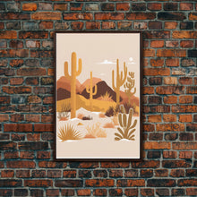 Load image into Gallery viewer, Boho Style Desert Art, Framed Canvas Print, Pueblo Style Cactus and Desert Landscape Art
