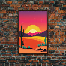 Load image into Gallery viewer, Framed Canvas Art | Sunset Desert Landscape | Pop Art Style | UV-Resistant Coating | Hand-Stretched | 1.5&quot; Thick Wooden Frame
