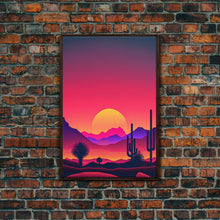 Load image into Gallery viewer, Framed Canvas Art Print - Desert Landscape at Sunset - Pop Art Style - Home Decor - Southwest Art, California Desert Decor
