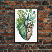 Cargar imagen en el visor de la galería, Florapunk Heart, Anatomical Heart Painting Canvas Print, Watercolor Heart, Human Heart, Pond Heart, Marsh Painting, Waterlily, Lily pads
