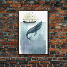 Load image into Gallery viewer, Framed Wall Art Blue Whale Painting, Watercolor Painting, Whale Print, Whale and Boat, Whale Nursery, Humpback Whale, Framed Wall Art
