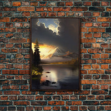 Load image into Gallery viewer, Framed Canvas Wall Art Wood Panel Effect Mountain Range Top Print Modern Art Rustic Decor for Living Room, Original Mountain Painting
