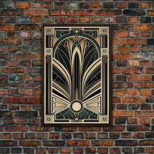 Carregar imagem no visualizador da galeria, Art Deco Wall art, Framed Canvas Print, Art Deco, Gold &amp; green art, Geometric art, Midcentury Modern, Stained glass art, Office decor
