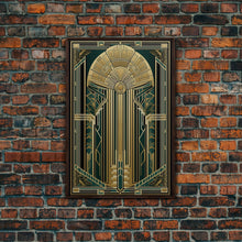 Carregar imagem no visualizador da galeria, Art Deco Wall art | Framed Canvas Print | Art Deco | Gold &amp; green art | Beautiful art | Midcentury Modern | Office decor | Stained glass art
