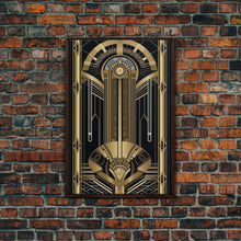 Carregar imagem no visualizador da galeria, Art Deco Pattern Wall art, Framed Canvas Print, Art Deco, Gold &amp; black art, Wonderful art, Lines art, Blue colors, Abstract art, Patterns
