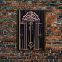 Carregar imagem no visualizador da galeria, Art Deco Wall art, Framed Canvas Print, Art Deco, Gold &amp; purple art, Living room art, Stained glass art, Office decor, Abstract art
