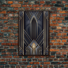 Carregar imagem no visualizador da galeria, Art Deco Wall art, Framed Canvas Print, Art Deco, Gold &amp; blue art, Guest room art, Midcentury Modern, Stained glass art, Original painting
