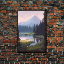 Carregar imagem no visualizador da galeria, Beautiful Mountain and Stream Landscape Watercolor Painting, Framed Canvas Print, Nature / Landscape Painting

