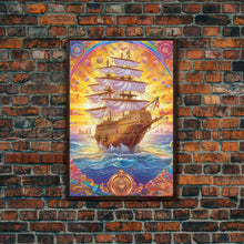 Cargar imagen en el visor de la galería, Filigree Pirate Ship Plaque Art, Framed Canvas Print, Fantasy Wall Art, Wall Decor, Pirate Wal Art, Gift For Him, Kid&#39;s Room
